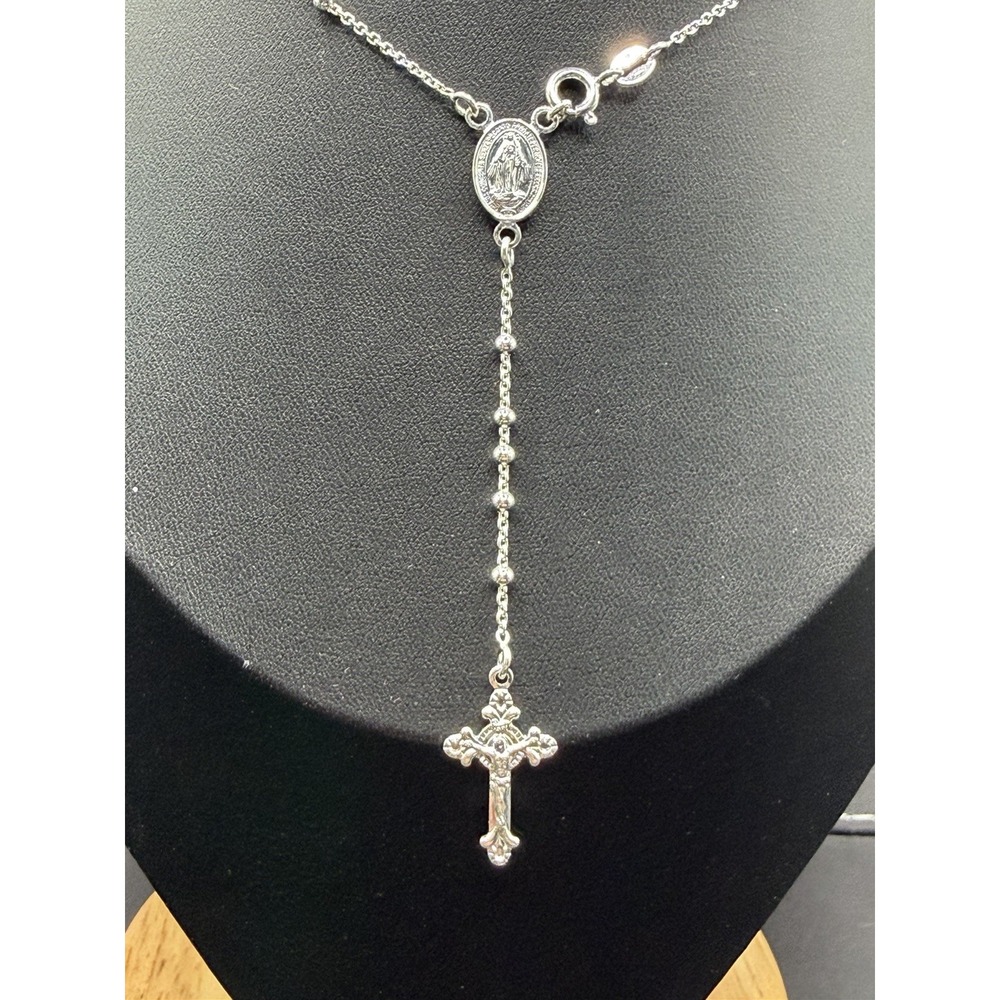 New Condition 24" Sterling Silver Rosary Necklace 925 K6